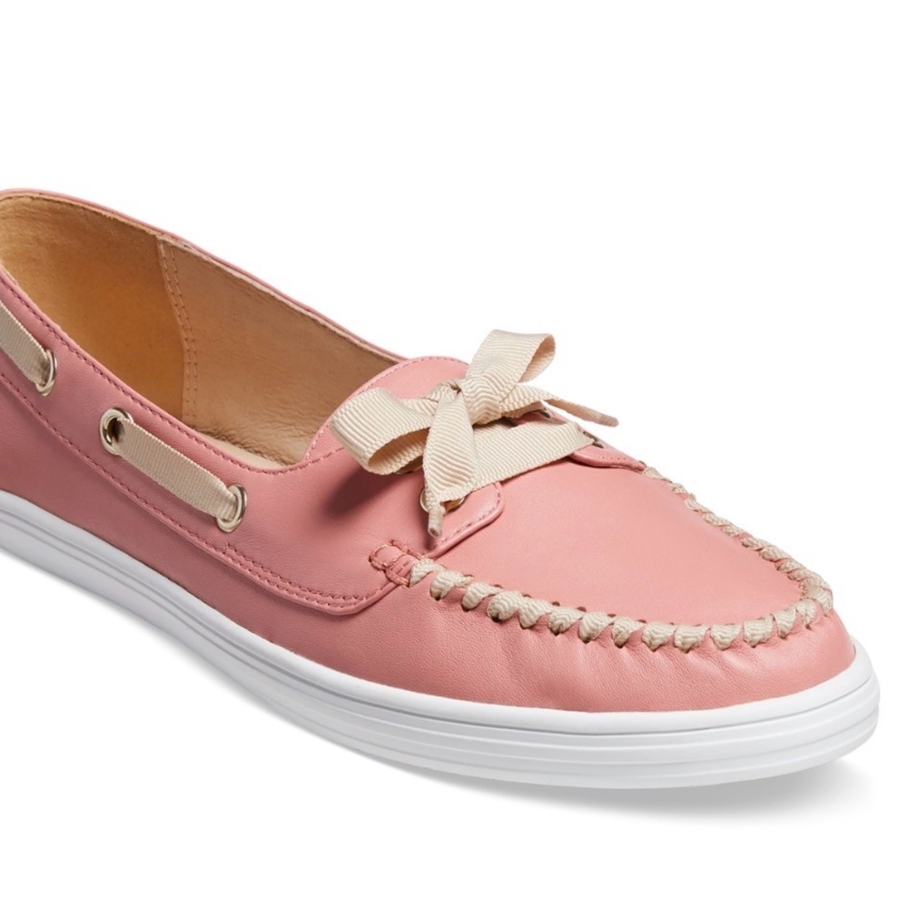 Jack Rogers Bonnie Weekend Loafer Flats Pink Leather Bow Boat Shoes Women’s 7.5 - Picture 2 of 12